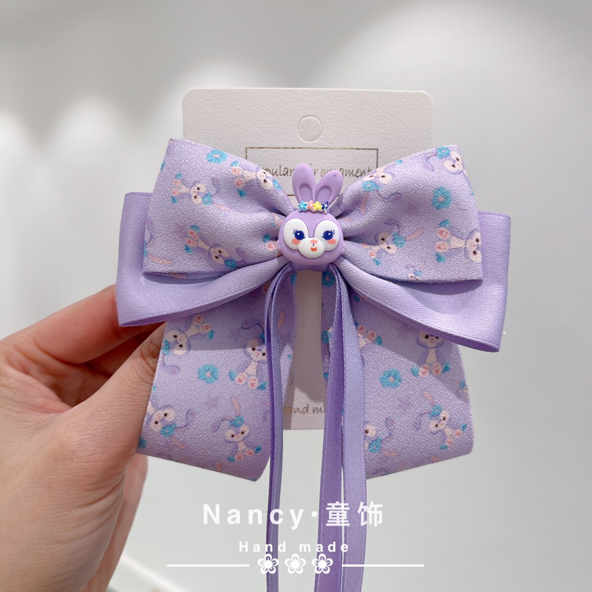 新款儿童卡通蝴蝶结飘带女孩公主头饰发饰紫兔子星黛露发卡边夹