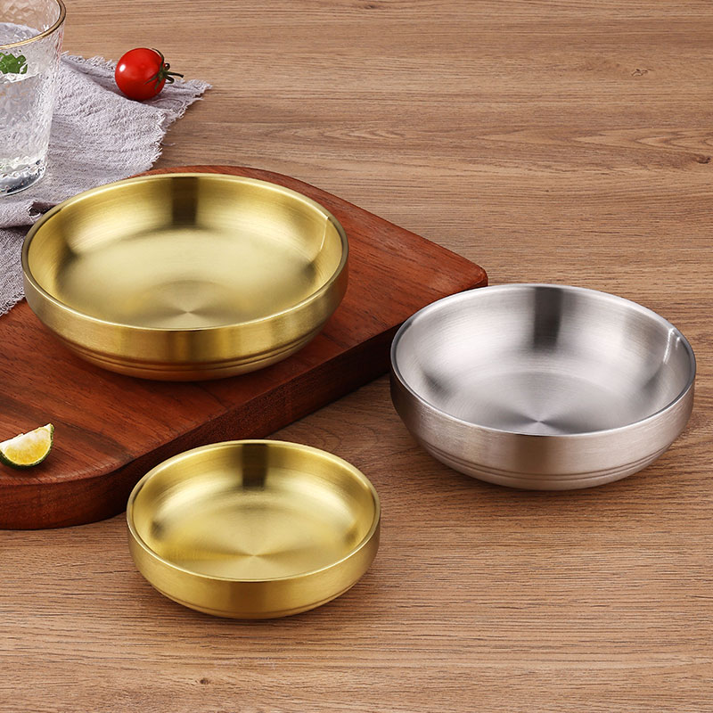 304不锈钢韩式双层泡菜餐碟金色