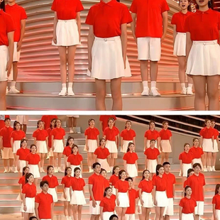 学生团体大合唱中小学生运动会开幕式班服演出服红色方阵表演服