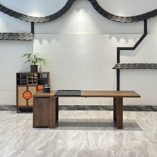 新中式实木茶桌椅组合现代轻奢黑胡桃木茶台功夫茶禅意茶馆泡茶桌