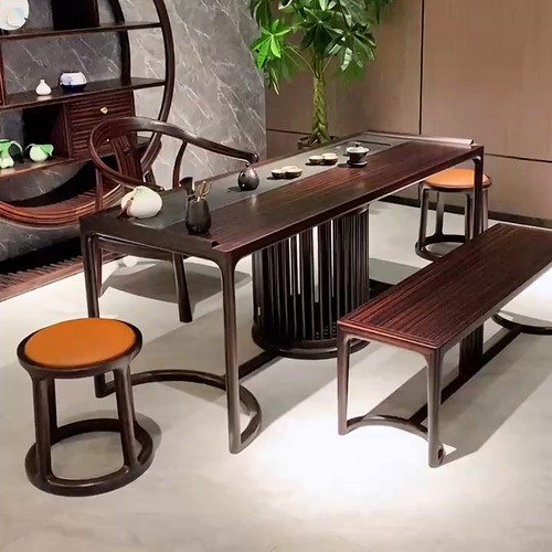 新中式乌金木茶桌椅组合禅意轻奢功夫茶台客厅办公室茶室实木家具