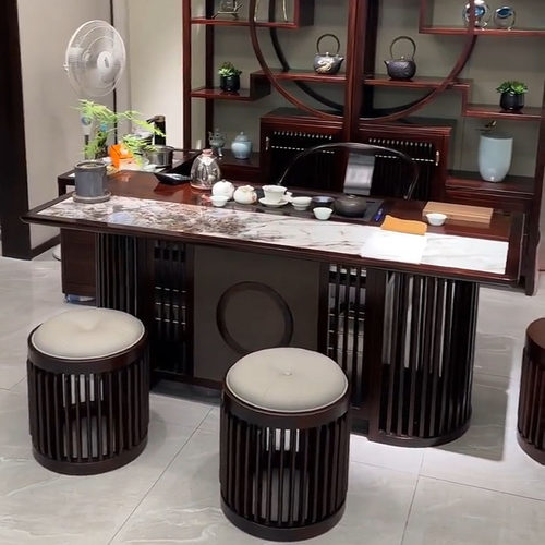 新中式乌金木茶桌椅组合客厅高端轻奢功夫泡茶桌茶室实木岩板茶台