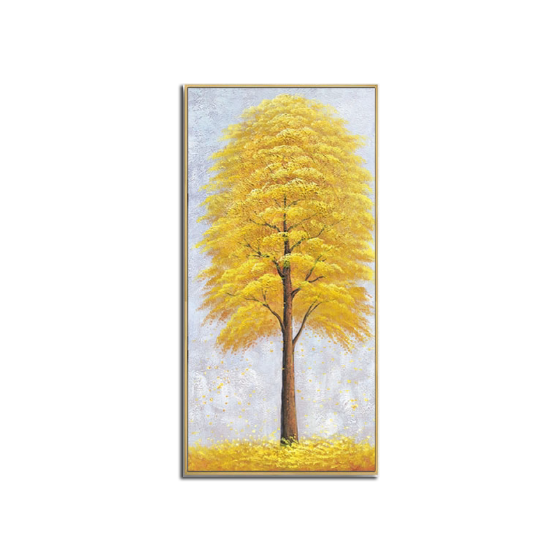 金色手绘油画发财树抽象