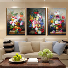 纯手工手绘油画简约欧式客厅组合餐厅玄关卧室古典玫瑰花卉装饰画
