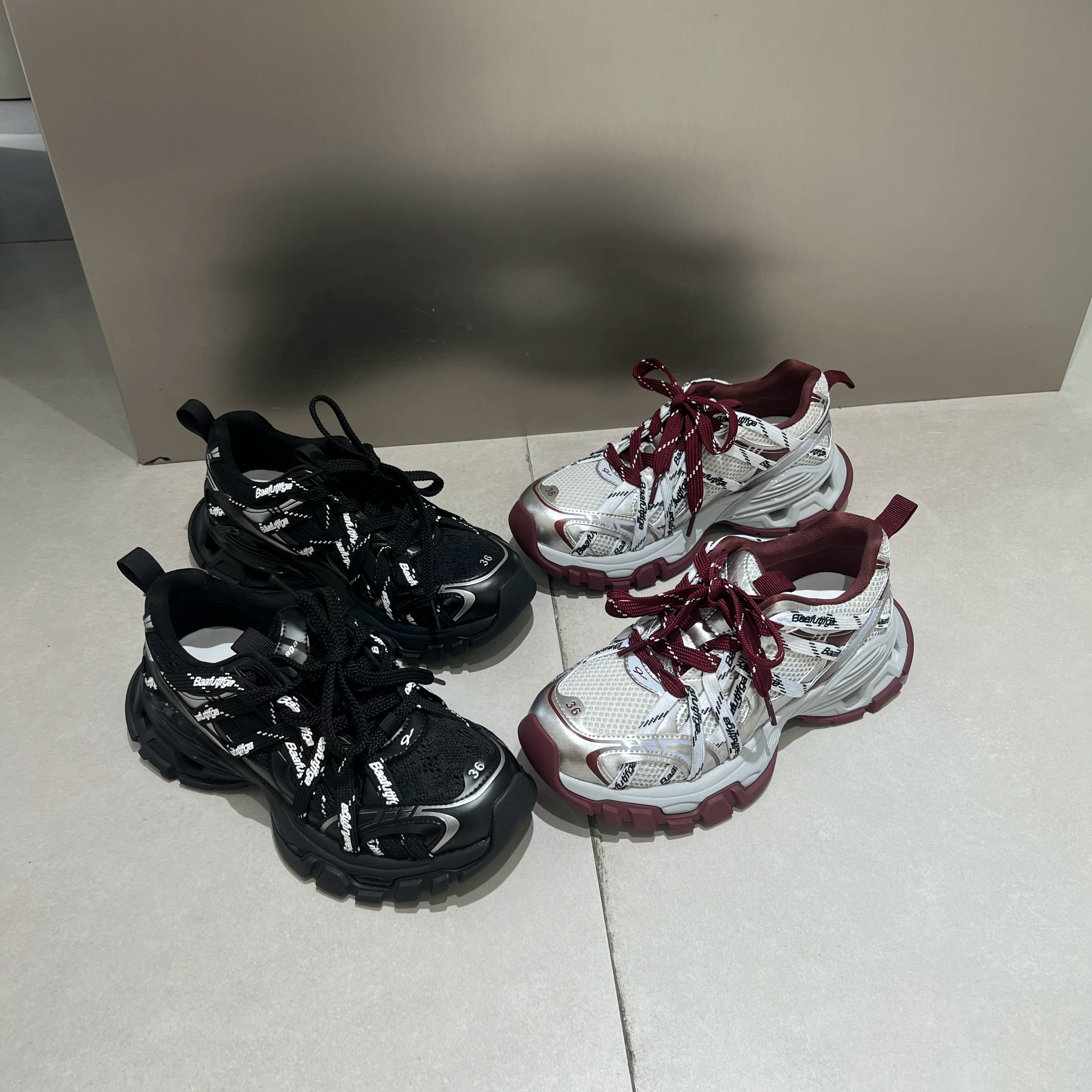 欧洲站女鞋2026秋季新款真皮厚底老爹鞋百搭网面透气休闲运动鞋潮