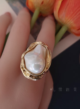 小众高级感指环异形珍珠开口个性