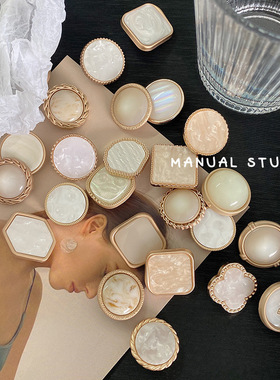 Manual◆小香名媛风金属钮扣方形圆形仿贝果冻扣子双面呢大衣纽扣