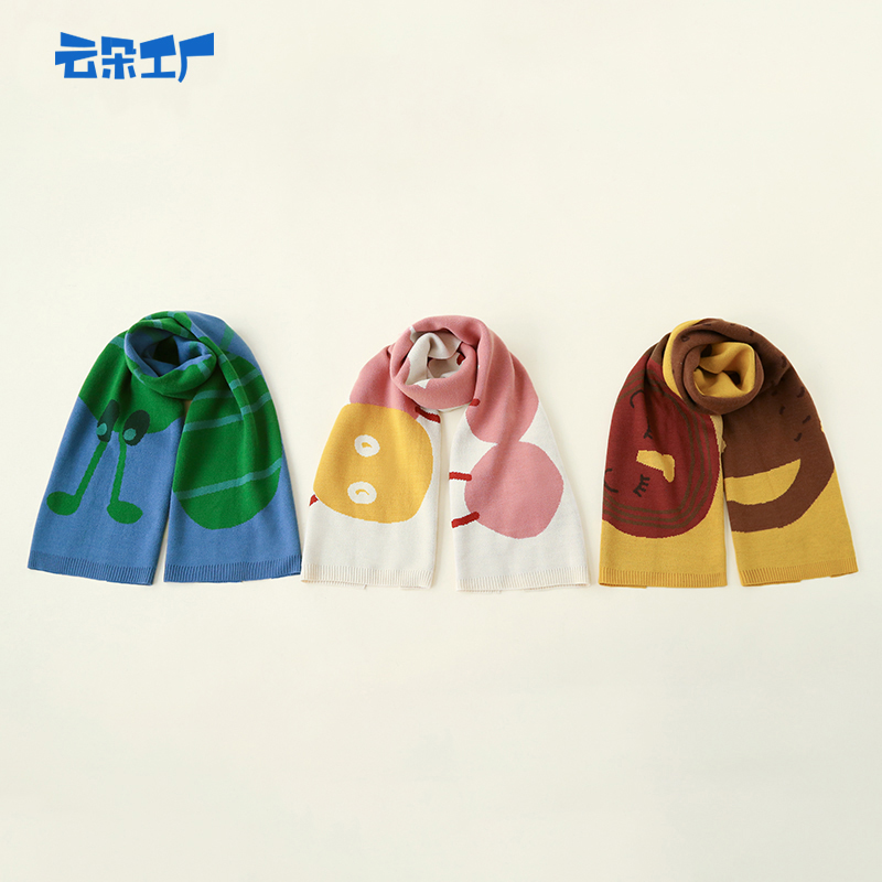 云朵工厂动物撞色插画针织围巾