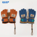 云朵工厂飞行员毛绒分指手套秋冬户外骑行保暖加绒加厚带防丢绳