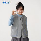 云朵工厂云朵异形门襟毛绒马甲女秋冬新款 宽松无袖 坎肩外穿薄外套