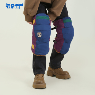 云朵工厂飞行员拼色护膝冬季 备 骑车保暖防寒护膝男女电动车护具装