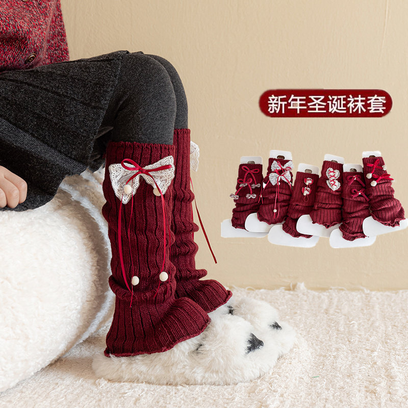 儿童秋冬圣诞新年红色袜套女童中筒针织堆堆袜lolita蝴蝶结小腿套,童装/婴儿装/亲子装,儿童袜子(0-16岁),淘宝优惠券,粉丝福利购,淘宝优惠卷