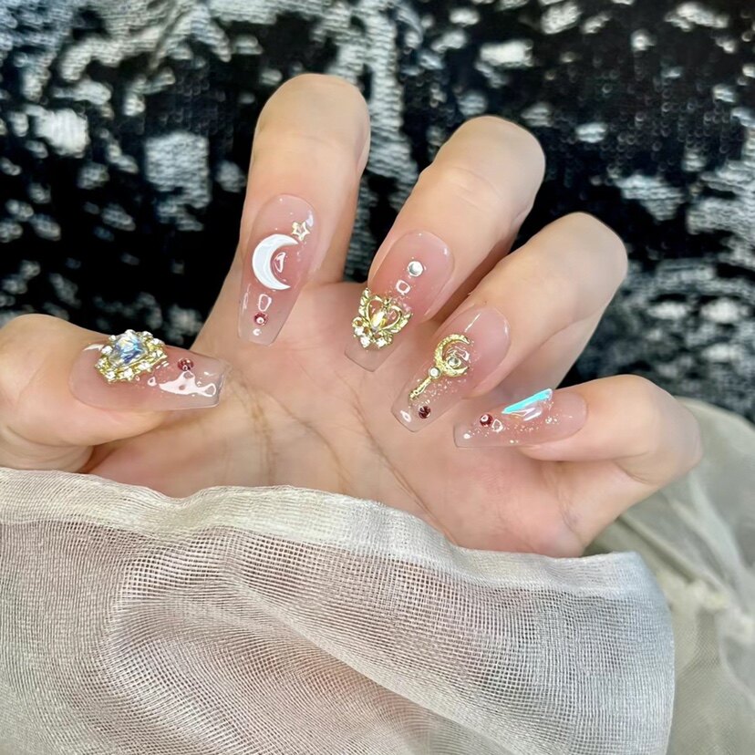 长款水冰月美少女战士穿戴甲美甲片显白高级假指甲贴片可拆卸成品