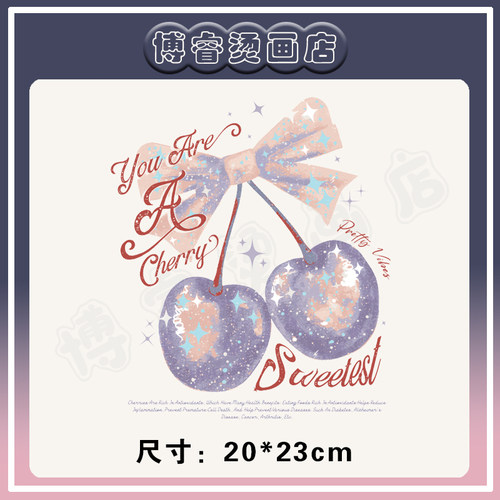 趣味蝴蝶结樱桃字母印花辅料装饰贴热转印白墨烫画贴