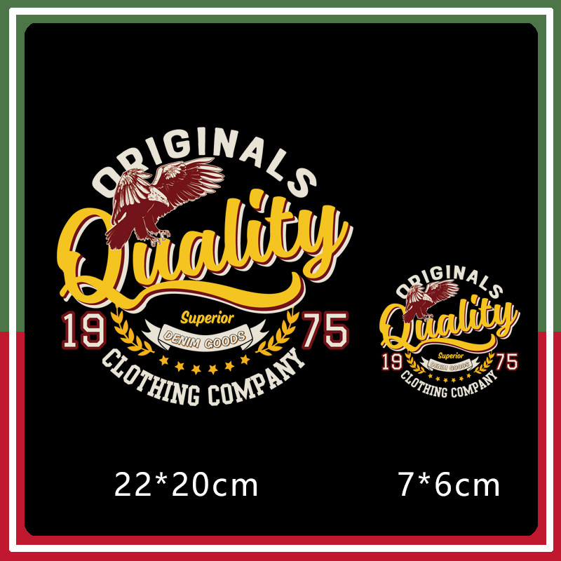 外贸英文字母老鹰复古印花辅料新款图案热转印柯式过粉胶印烫画贴