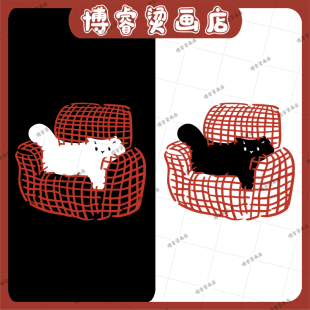 白墨烫画贴 饰贴女装 T恤卫衣新款 图案热转印 趣味小猫印花辅料装