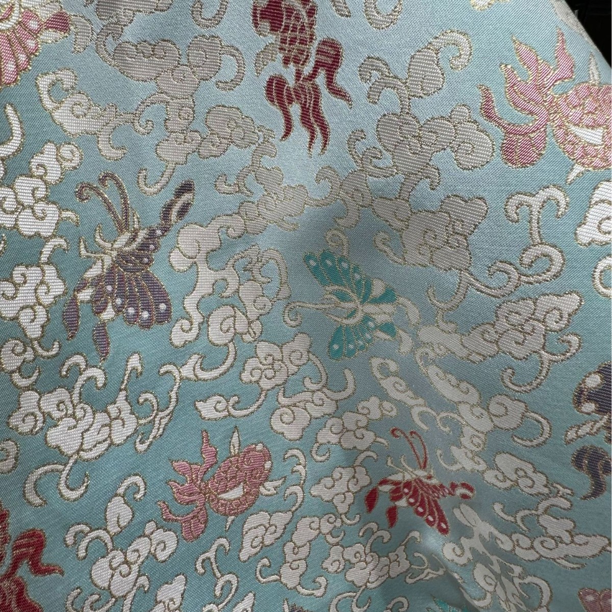 金鱼彩蝶仿宋锦提花面料 女装童装马甲连衣裙新中式国风服装面料