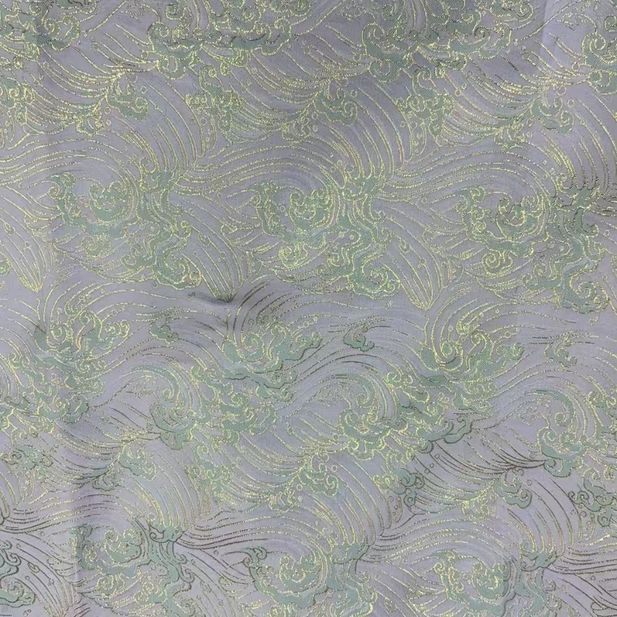 浮雕金丝水波纹提花国风面料   童装女装马甲连旗袍箱包窗帘装饰
