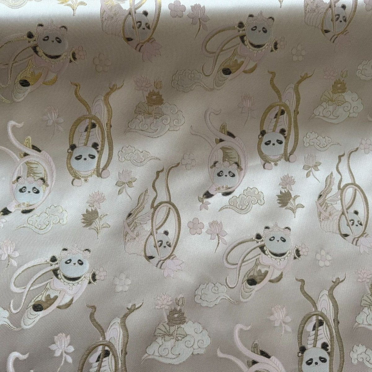 飞天熊猫仿宋锦提花国风面料  春款女装童装马甲连衣裙  半米链接