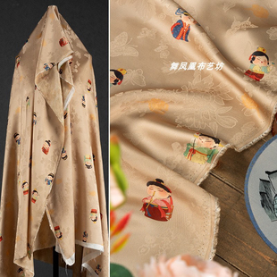卡其色香云纱·花萝面料-小唐人仕女图 中式旗袍（半米链接）