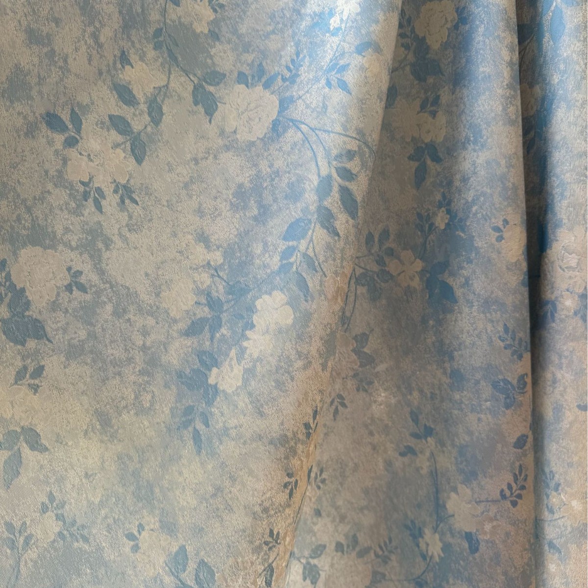 春夏湖蓝色织提花面料 新中式国风女装连衣裙服装面料简约