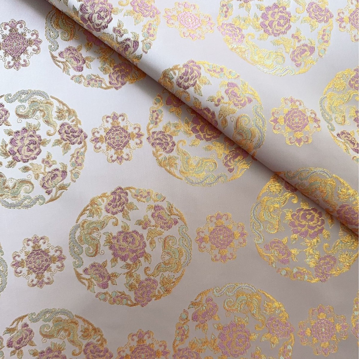 织金玫瑰团花仿宋锦提花面料 新中式女装童装马甲旗袍连衣裙