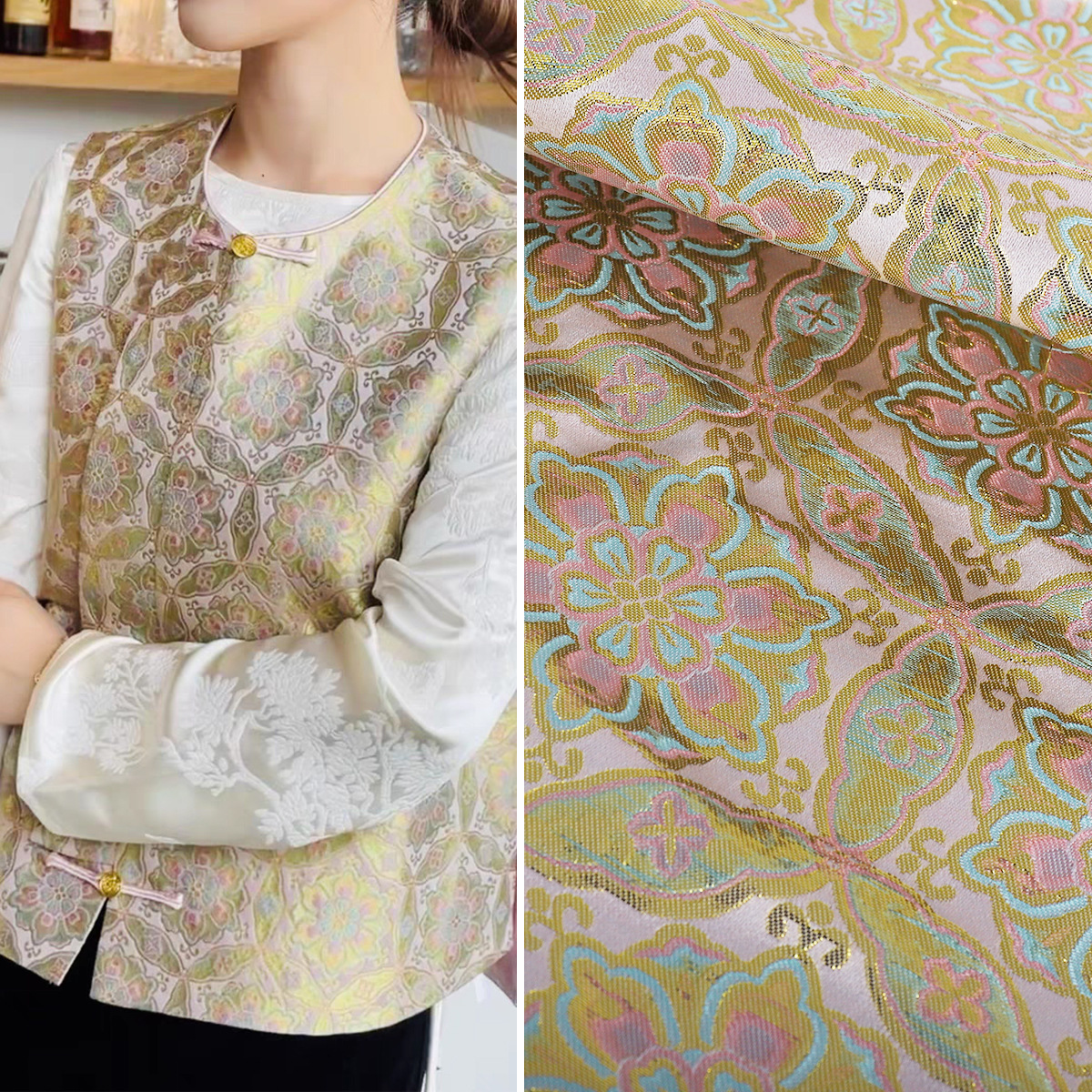 《FS080敦煌宝相花》织金上衣汉服服装面料仿宋锦提花锦缎布料