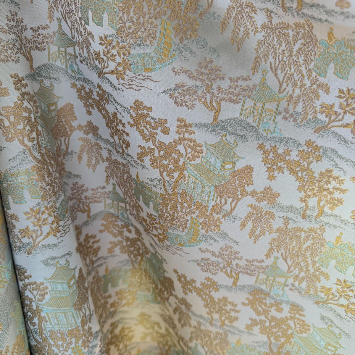 仿宋锦服装面料织锦缎亭台楼阁 国风提花汉服旗袍马面裙女装箱包