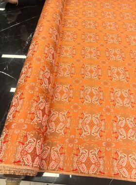 【四方醒狮·橙色】织金真丝宋锦140门幅38姆米 半米链接 不退货