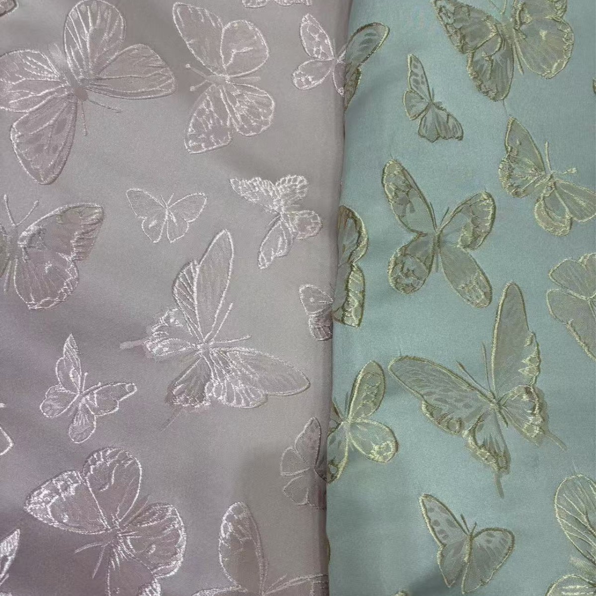 色织粉蓝蝴蝶提花国风面料 女装童装连衣裙旗袍马甲服装面料包包
