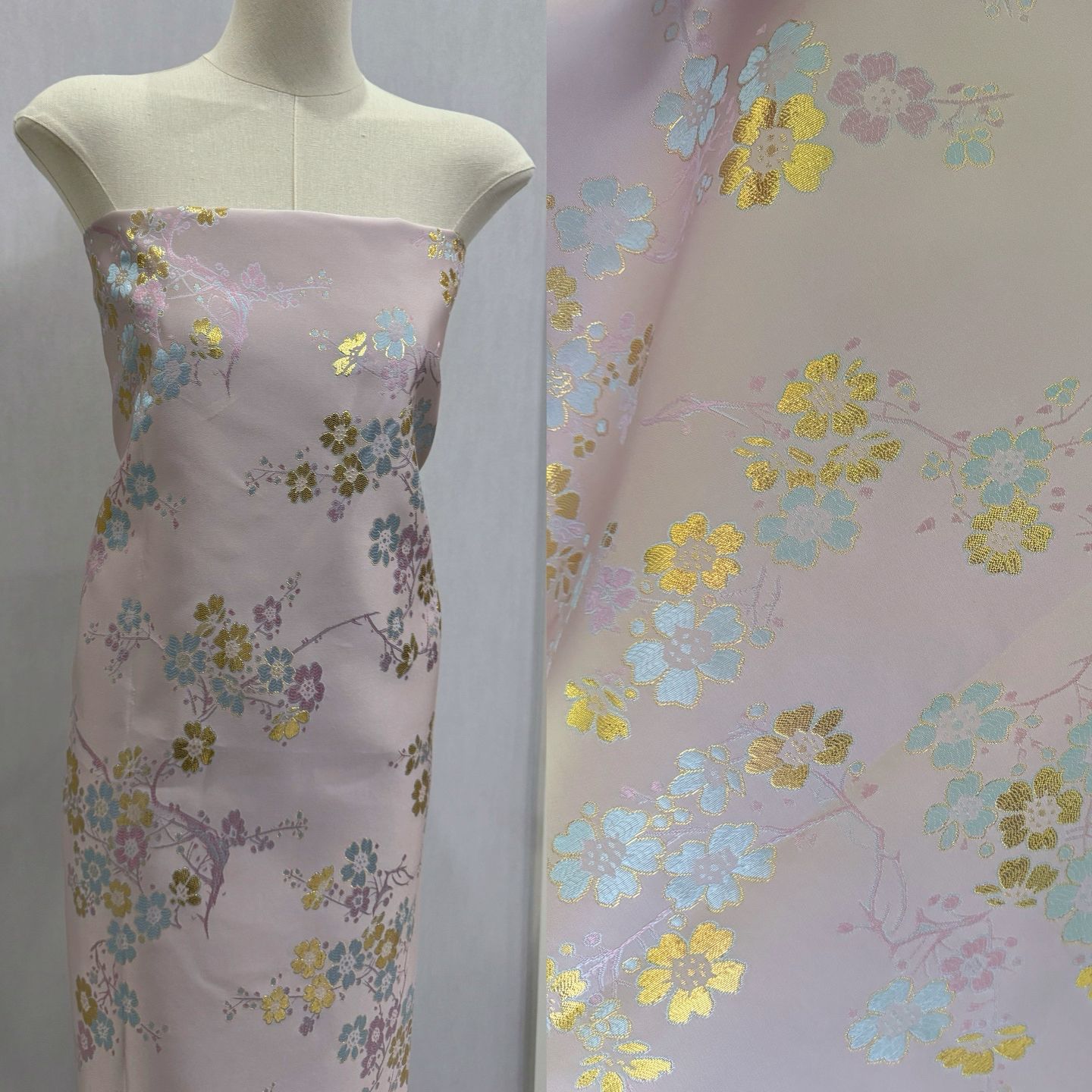 新中式粉色提花面料 秋冬马面裙马甲旗袍国风连衣裙复古箱包