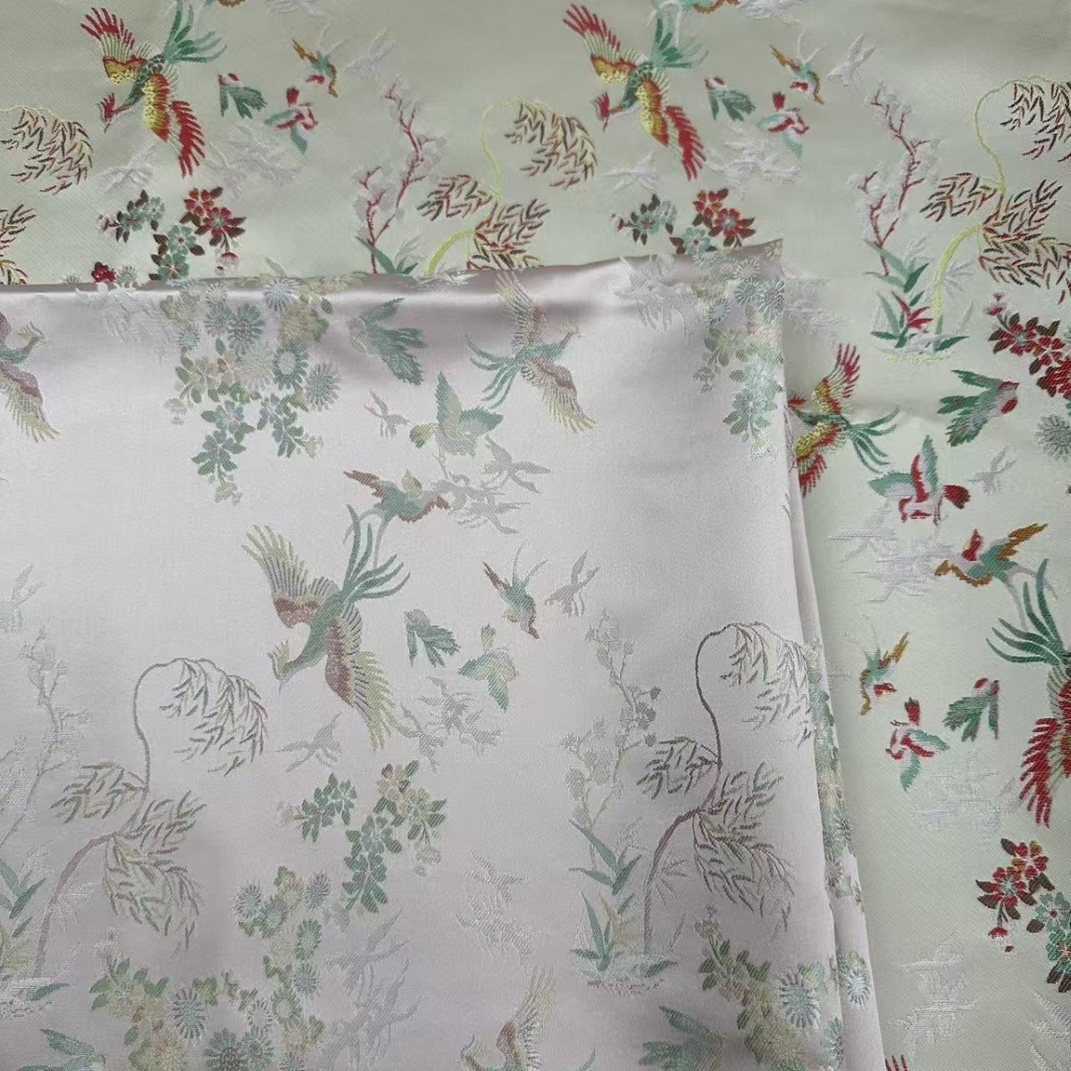 高经缎小凤凰布料背心比甲旗袍国风色织提花织锦缎旗袍面料9920