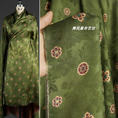 绿色 宝相花香云纱花罗提花面料 复原琵琶纹国风复古（半米链接）