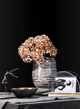 美式轻奢样板房间软装搭配办公室杂志架摆件金属花盆陶罐花器组合