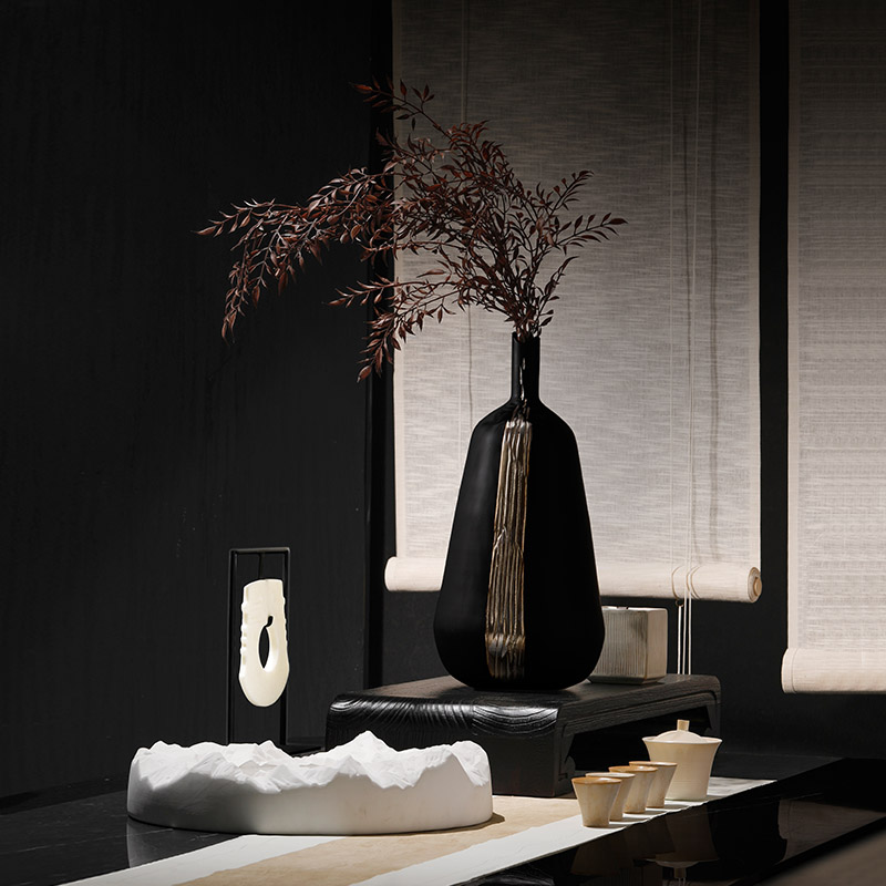 中式禅意陶瓷花瓶办公室茶杯茶具客厅桌面茶室样板间软装搭配摆件