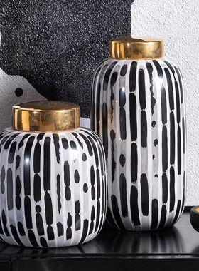 现代北欧轻奢软装样板间陶瓷装饰罐新中式玄关客厅储物收纳罐摆件