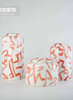 现代新中式手绘陶瓷储物罐摆件 创意家居客厅电视酒柜样板房软装