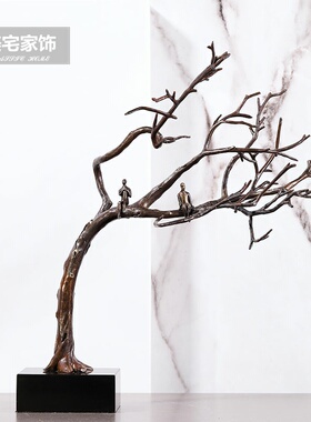 中式禅意摆件创意金属人物树枝雕塑工艺品样板间会所玄关客厅装饰