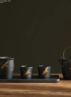 中式禅意飞鹤陶瓷茶壶茶杯茶盘功夫茶具套装 样板房家居茶室摆件