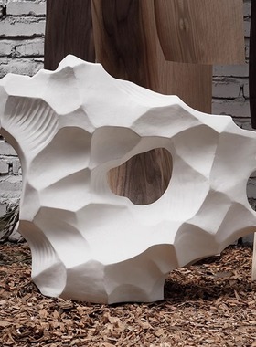 侘寂风陶瓷假山雕塑摆件纯铜金属圆盘收纳盘样板房间软装陈列摆设