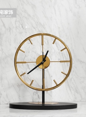 简约客厅桌面时钟创意金属座钟摆件美式轻奢台钟表样板房软装饰品