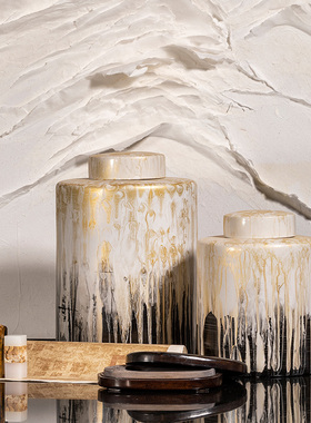 新中式办公室书房书卷砚台装饰陶瓷储物罐样板间软装组合摆件