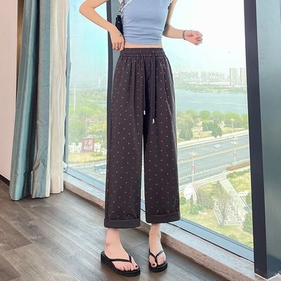 今年流行爆款裤子2025新款女装夏季薄款九分裤宽松休闲波点直筒裤