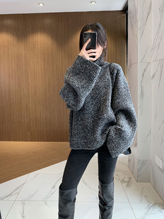 限量黑白混色纱 高克重高领加厚 经典时髦显瘦廓形羊绒羊毛毛衣