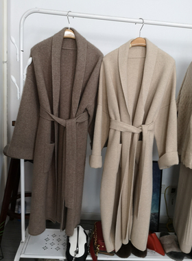 定制 青绒紫绒羊绒羊毛开衫大衣女中长款过膝加厚针织外套25秋冬