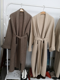 定制 青绒紫绒羊绒羊毛开衫大衣女中长款过膝加厚针织外套25秋冬