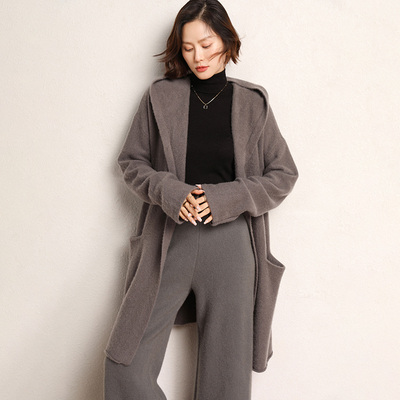 山羊绒连帽开衫宽松毛针织衫