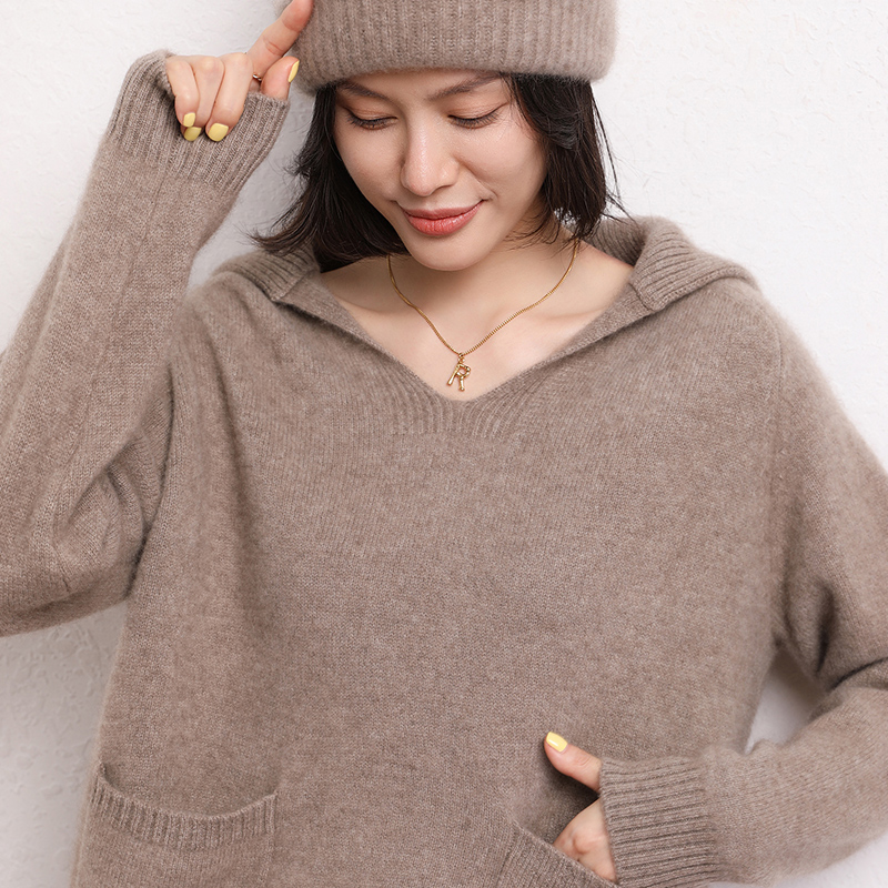 纯羊绒大翻领休闲套头加厚针织衫