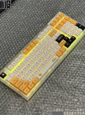 腹灵FL980V2成品定制皮卡丘白透机械键盘无线蓝牙三模游戏XDA高度