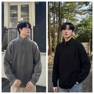 苏大恒秋冬韩版极简风拉链立领高领男女同款设计感毛衣开衫外套